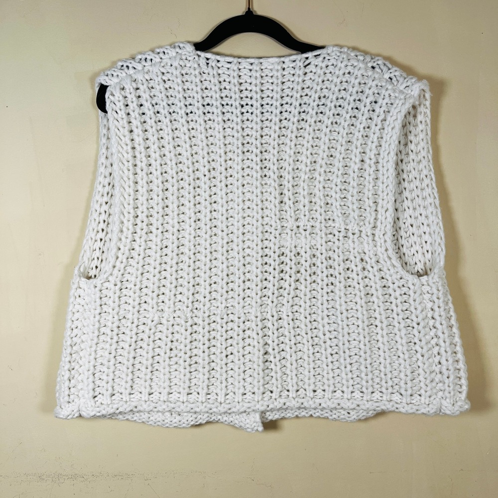 Sleeveless Cropped Chunky Knit Sweater S Gold Button Front Shabby Chic Bohemian - Picture 5 of 9